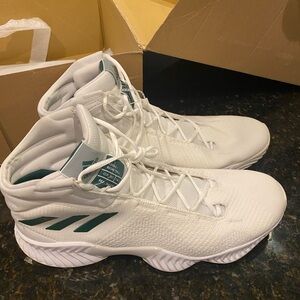 Adidas White and Teal Basketball Sneakers